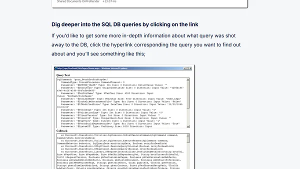 SP 2010: Developing for performance Part 1 - Developer Dashboard