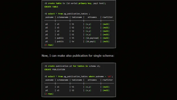 Waiting for PostgreSQL 19 – Allow table exclusions in publications via EXCEPT TABLE.