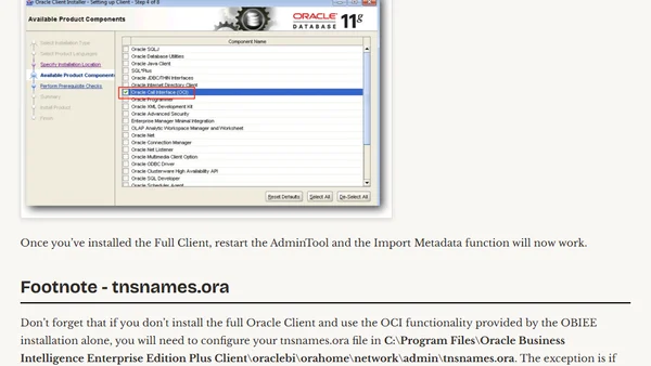 OBIEE Administration Tool - Import Metadata shows no schemas