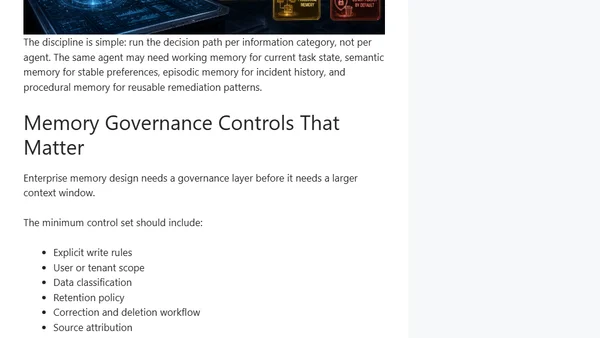 Agent Memory Is Architecture, Not a Feature