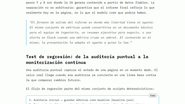 IA en auditorías de Web Performance: medición determinística e informes accionables