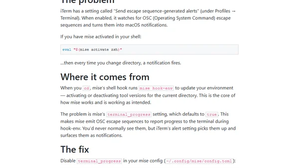 Phantom notifications from mise in iTerm