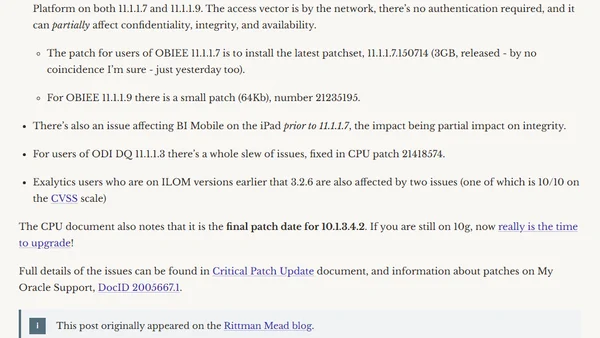 Security patches released for OBIEE 11.1.1.7/11.1.1.9, and ODI DQ 11.1.1.3