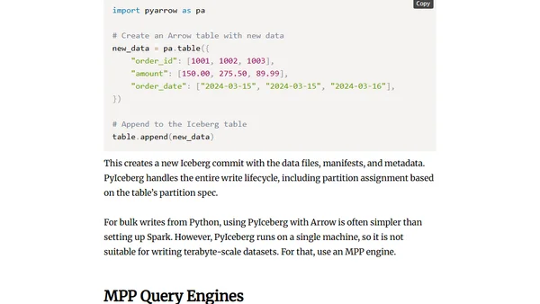 Using Apache Iceberg with Python and MPP Query Engines