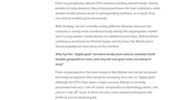 „Bitcoin is no digital gold yet“