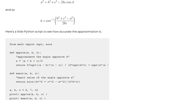 Approximation to solve an oblique triangle