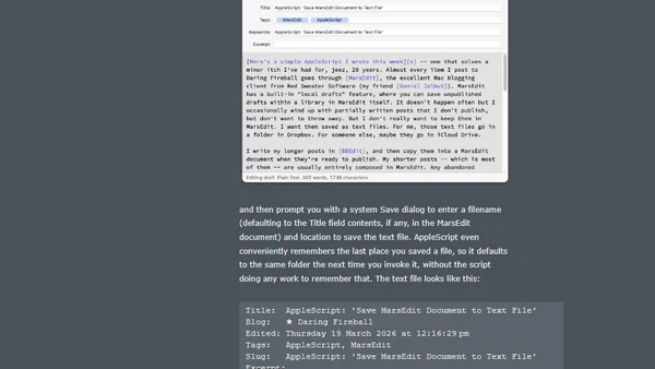 ★ AppleScript: ‘Save MarsEdit Document to Text File’