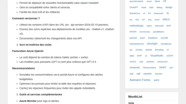 Azure AI - Bonnes pratiques : sécurité, quotas, versionnement, suivi des coûts pour Azure AI