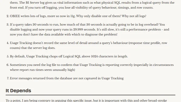 OBIEE performance tuning myth : BI Server logging