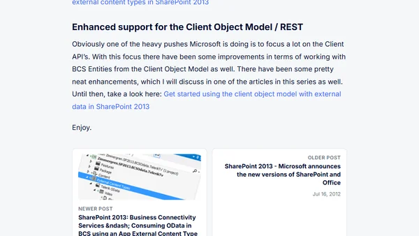 SharePoint 2013: Business Connectivity Services (BCS) improvements - Introduction