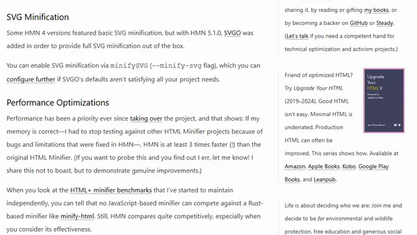 HTML Minifier Next: Zero-Config Mode, SVG Minification With SVGO, Even Faster