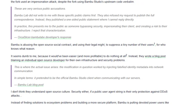 Bambu Lab is abusing the open source social contract