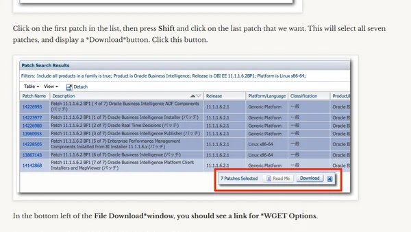 Downloading OBIEE patches from Oracle with wget