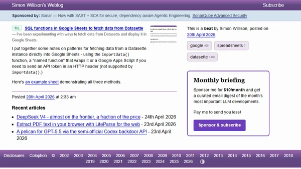 SQL functions in Google Sheets to fetch data from Datasette