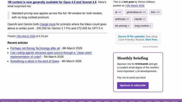 1M context is now generally available for Opus 4.6 and Sonnet 4.6