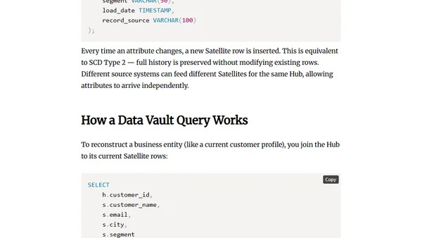 Data Vault Modeling: Hubs, Links, and Satellites