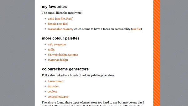 Links to CSS colour palettes