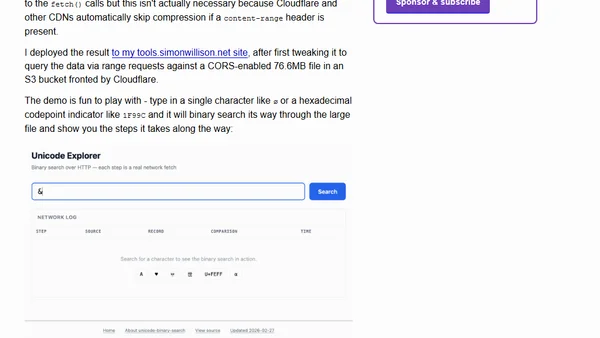 Unicode Explorer using binary search over fetch() HTTP range requests