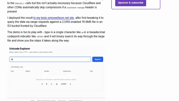 Unicode Explorer using binary search over fetch() HTTP range requests