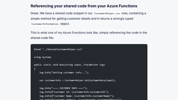 Reuse your C# Script (csx) code in multiple Azure Functions
