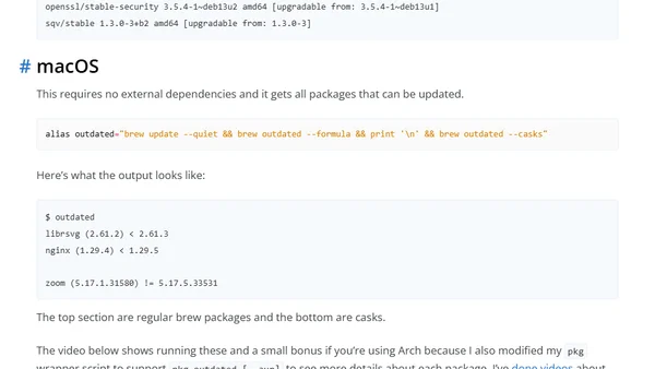 A Shell Alias for Getting Outdated Packages in Arch, Debian and macOS