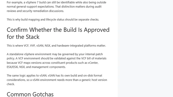 VMware vSphere Build Numbers in 2026: An Operational Runbook for Version Drift and Patch Validation