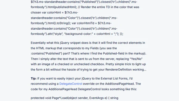 SP 2010: Customizing the forms for External Lists (BCS) in SharePoint 2010 by using Custom Field Controls and jQuery