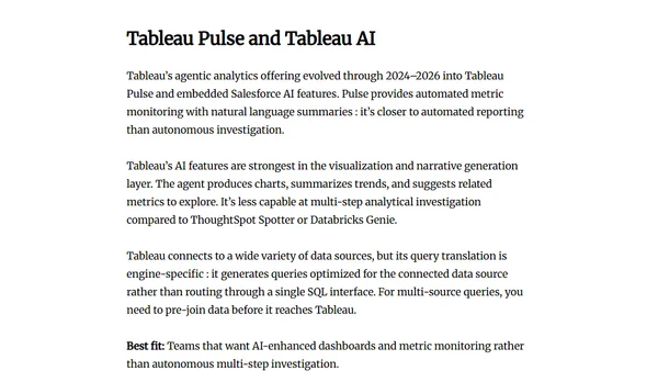 Comparing the Top 2026 Agentic Analytics Tools: ThoughtSpot, Databricks, and Tableau
