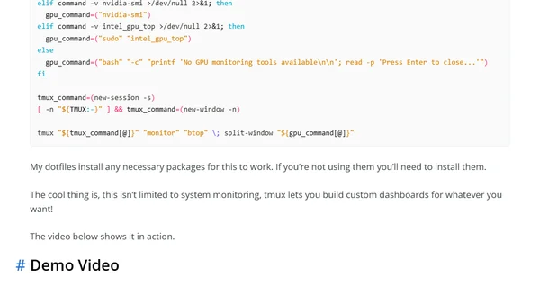 Combine Tmux, btop and a GPU Monitoring Tool for System Monitoring