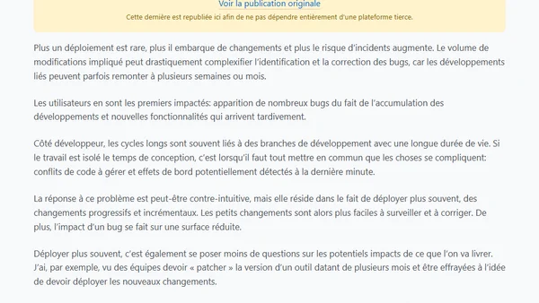 Déploiement continu et cycles de développement longs