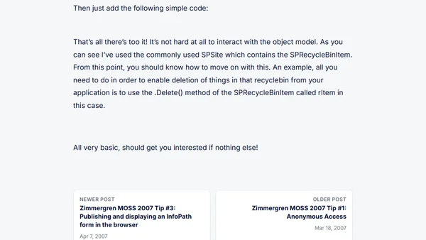 Zimmergren MOSS 2007 Tip #2: Retrieve stuff by code