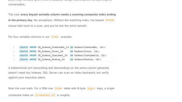 Pagination in EF Core, Continued: Sortable Grids, htmx, and the Indexing Cost