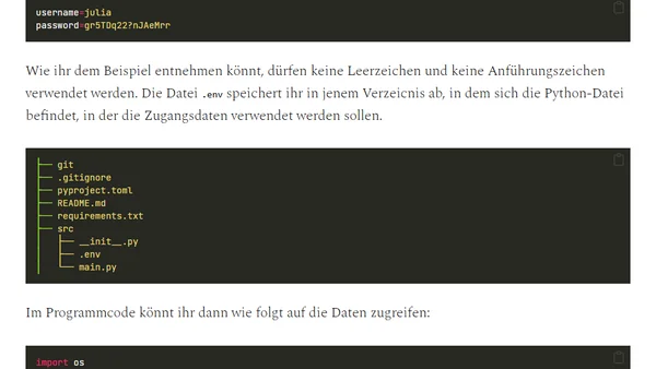 Python — Zugangsdaten vom Code trennen