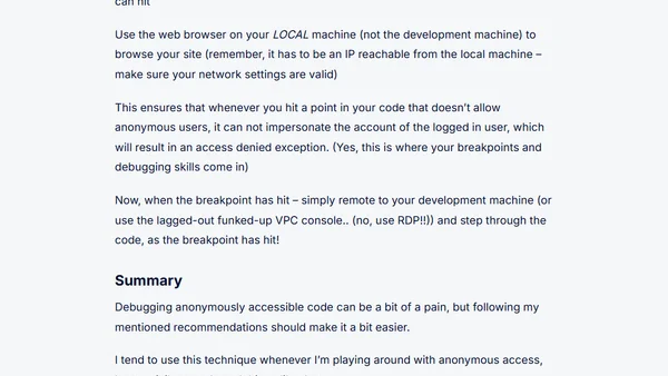 Debugging your code execution for anonymous users in SharePoint
