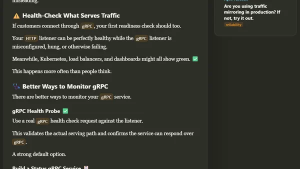 Health-check the listener your gRPC traffic actually uses