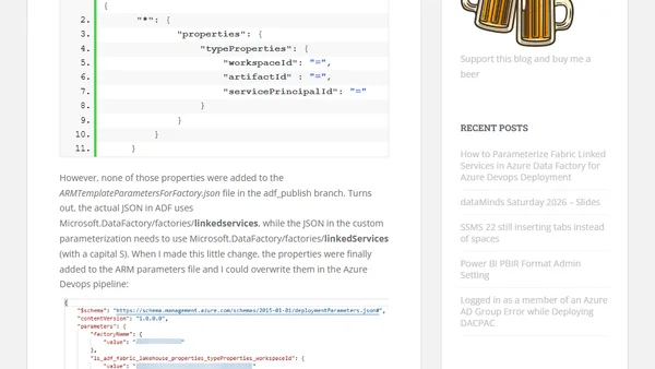 How to Parameterize Fabric Linked Services in Azure Data Factory for Azure Devops Deployment