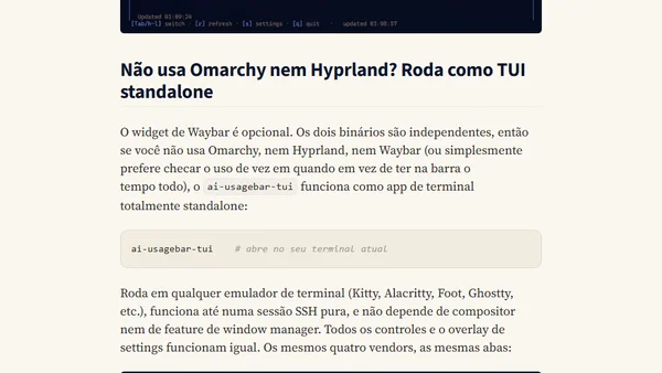 Criei um Widget de Waybar pra Omarchy pra Monitorar Uso de Planos de LLM: ai-usagebar
