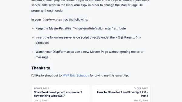 Custom list definitions with custom forms – changing master page