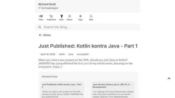 Just Published: Kotlin kontra Java - Part 1