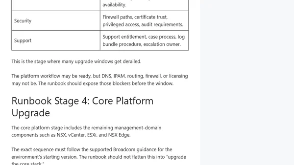 Building a VCF 9.1 Upgrade Runbook: Testing, Fallback, and Readiness Gates