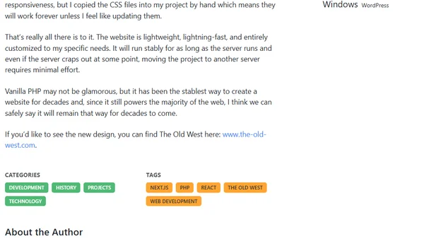 The Relaunch of The Old West and Why I Chose Vanilla PHP