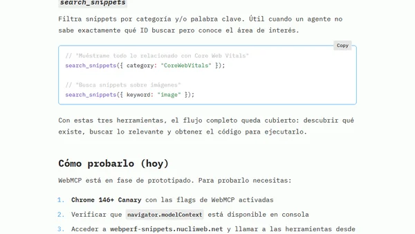 WebPerf Snippets + WebMCP: métricas web que entiende la IA