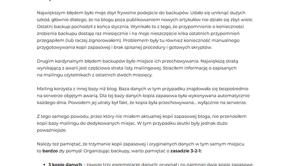 Awaria bloga – analiza postmortem