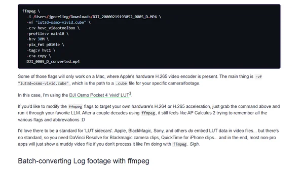 Quickly apply LUTs (color grading) with ffmpeg