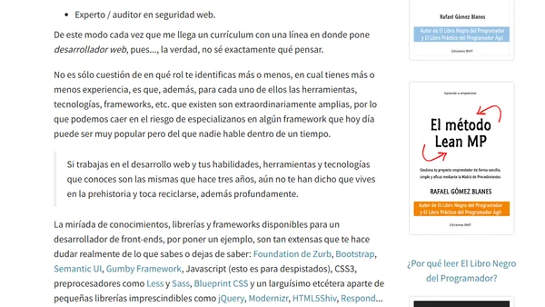 Programación web (o esa maravillosa dispersión de tecnologías y perfiles)