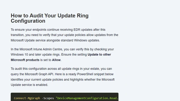 Defender for Endpoint EDR Updates Move to Microsoft Update Channel
