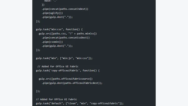 Creating an ASP.NET 5 site with Visual Studio Code - Part 3: Adding npm packages and automating tasks with Gulp (adding Office UI Fabric)