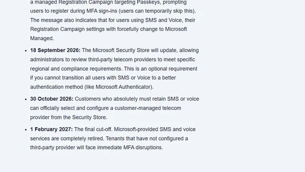 Microsoft are set to retire SMS & Voice authentication methods