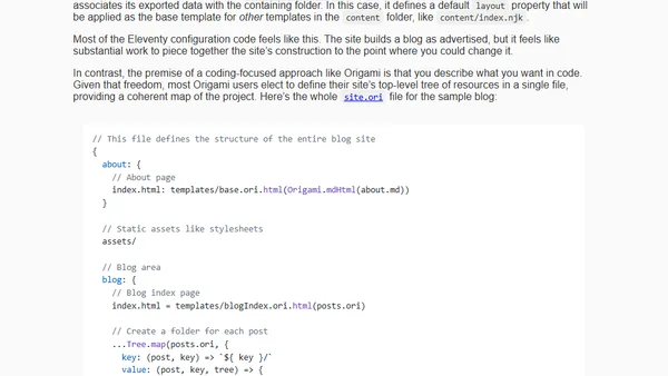 Code is more coherent than configuration: comparing a sample blog in Web Origami and Eleventy