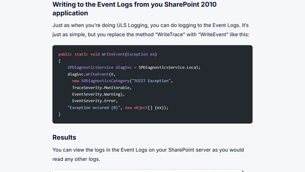 SP 2010: Developing for performance Part 4 - Logging